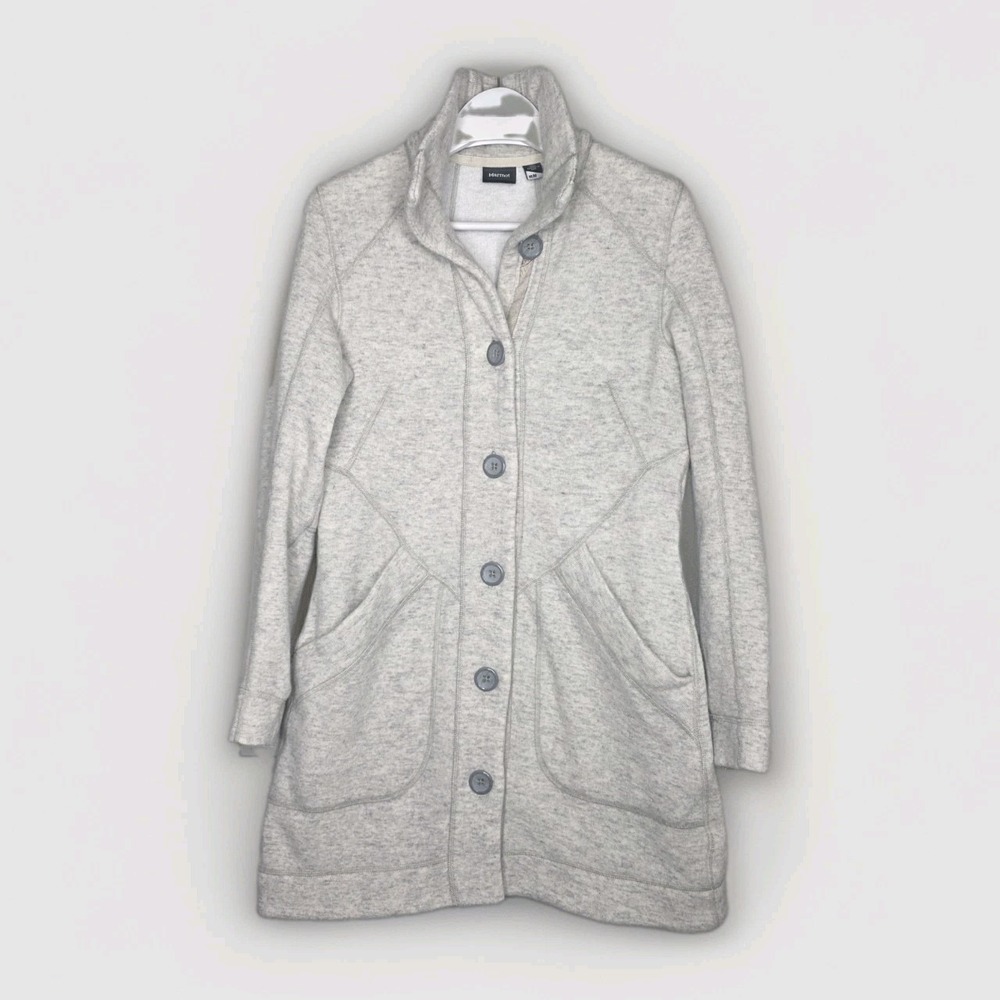 Marmot Women's Button Up Maddie Sweater Long Jacket Wool Blend Slate Gray Medium
